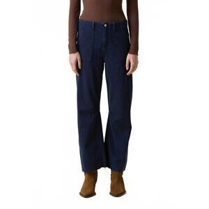 NEW LE JEAN utility soft barrel mid rise jeans in sandwashed navy